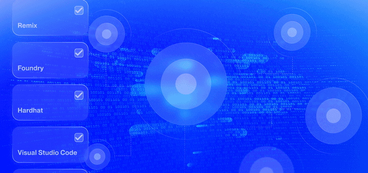 An abstract image of blockchains and IDE logos