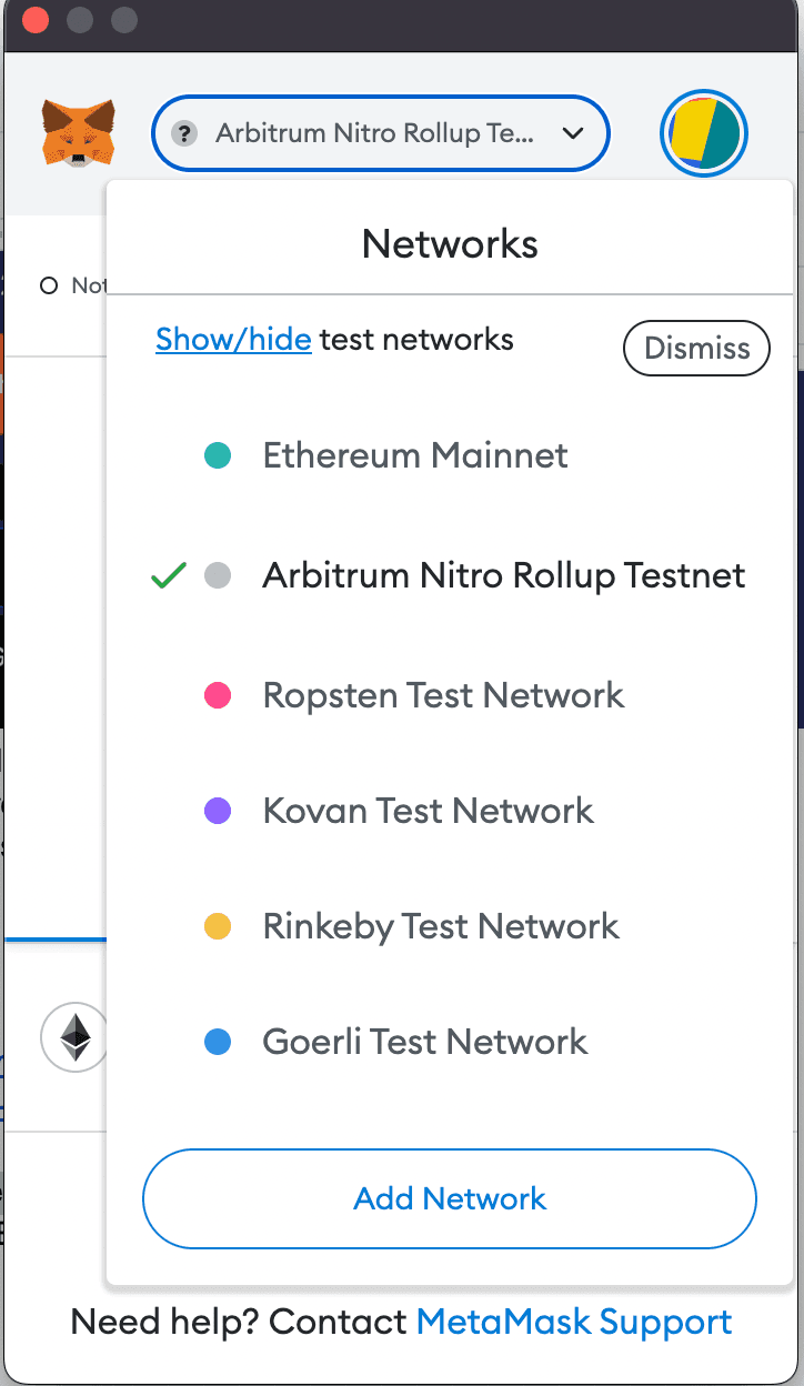 Add Arbitrum Nitro Rollup Testnet to MetaMask