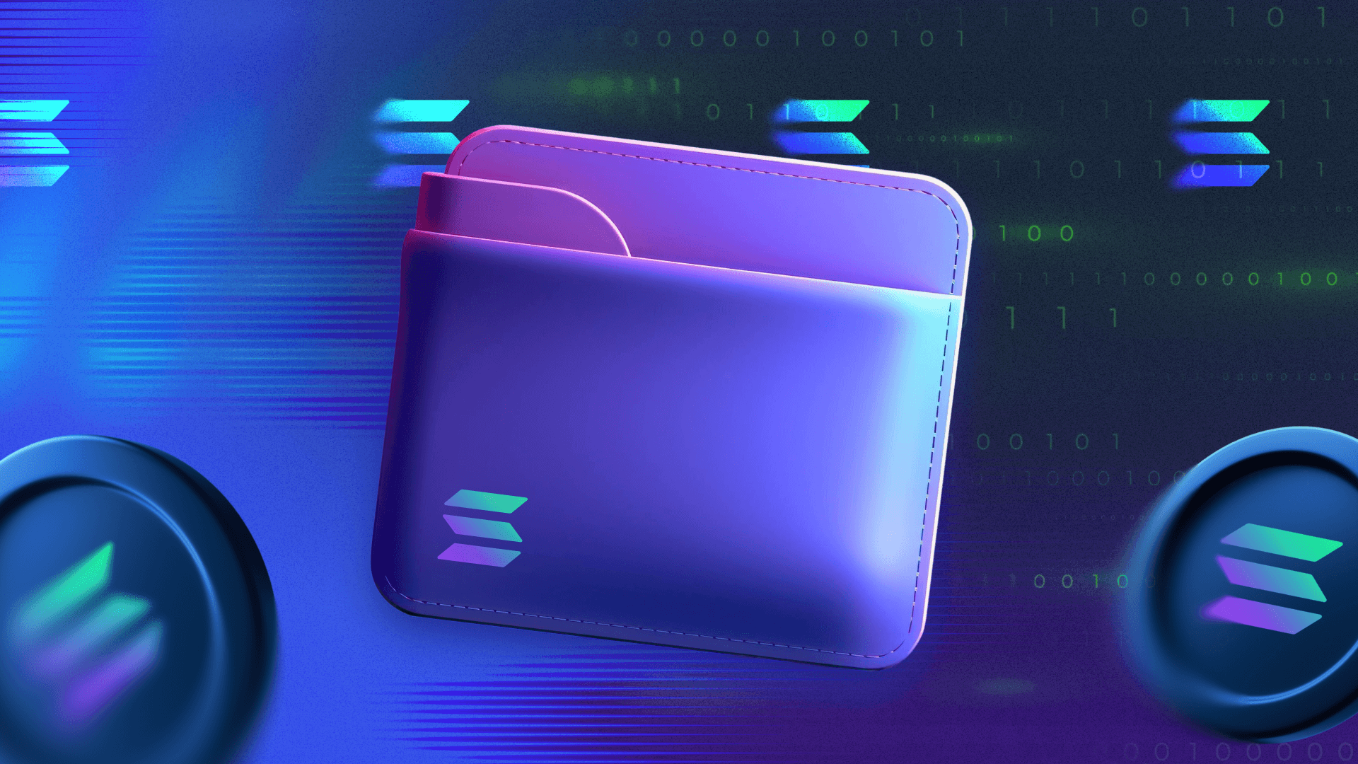 A graphic of a wallet with the Solana logo
