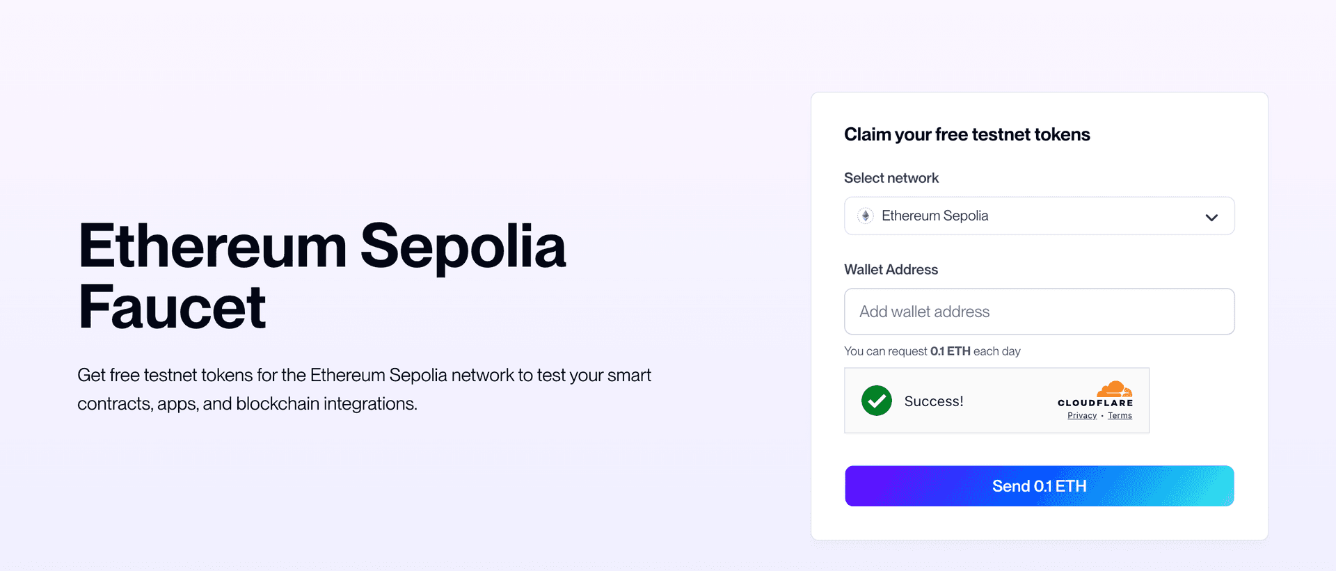 A screenshot of Alchemy's Sepolia faucet